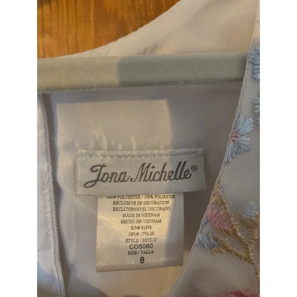 JONA MICHELLE Girls Blue Tulle Embroidered Floral Party Dress Size 8 - Picture 4 of 6